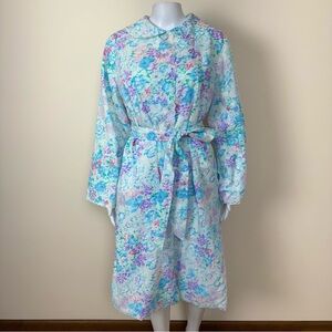 Flo Weinberg Originals 70s pink pockets Vintage Floral Housecoat belted Robe